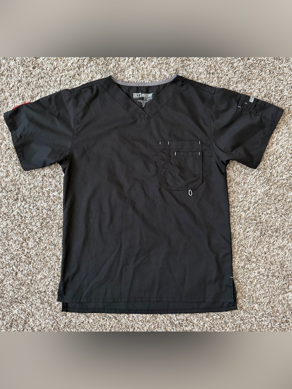 Grey's Anatomy Men's Black V-Neck Utility Scrub Top